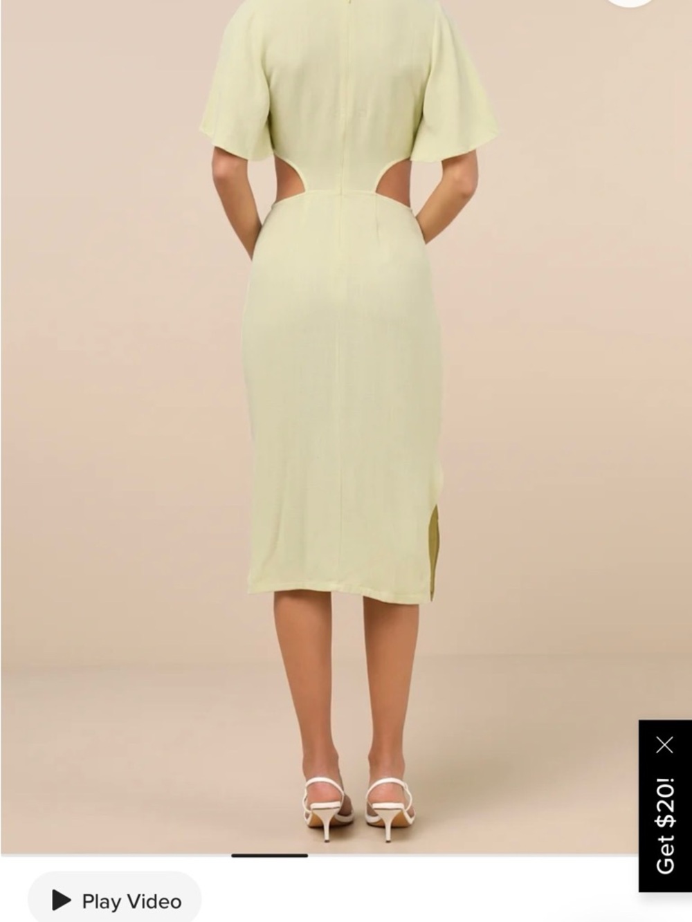 Lulu's Pale Yellow Tie-Front Cutout Midi Dress - Picture 2 of 4